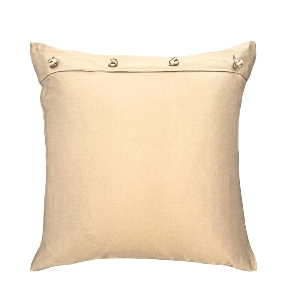 ANN GISH French Knot Charmeuse 100% Silk Throw Pillow Set Tan gold Luxury Square